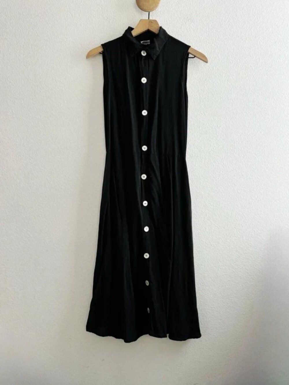 Black sleeveless button down shirt dress, size S